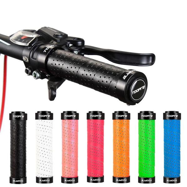 

bike handlebars &components mountain grips pu perforated leather non-slip absorption breathable mtb bicycle grip aluminum alloy bilate