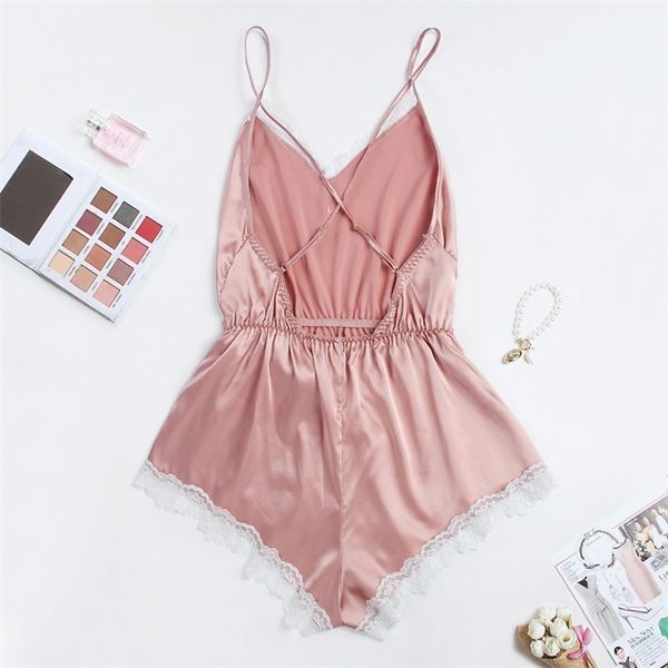 

romper elegant bodysuits satin pajamas belt playsuit casual holiday body mujer jumpsuits comfy nightdress, Black;white