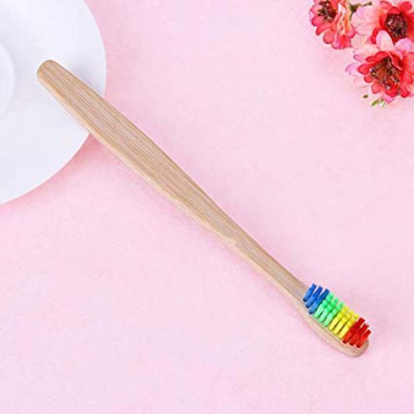

toothbrush 4pcs rainbow color bamboo handle toothbrushes soft kids environmental friendly dental care
