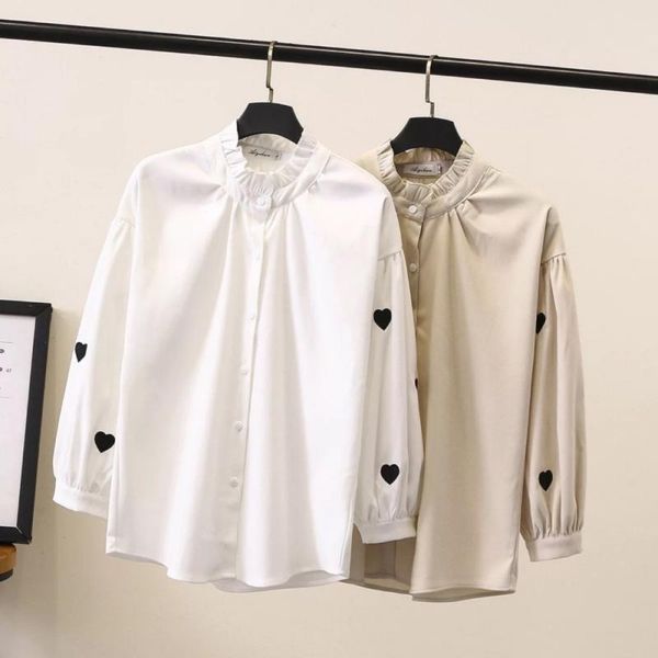 

women's blouses & shirts ubetoku 2021 spring blouse sweet heart embroidery solid coat plus size women clothing(t205), White