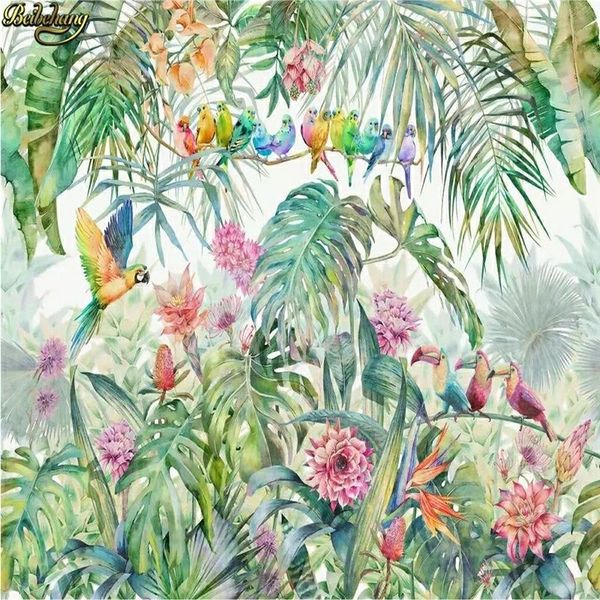 

wallpapers custom american idyllic rain forest parrot tortoise palm tree leaf murals self adhesive living room painting bedroom