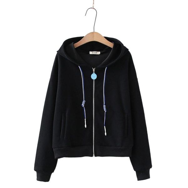 

women's hoodies & sweatshirts women autumn 2021 loose zipper solid color zip-up female harakuju casual pullovers 20224, Black