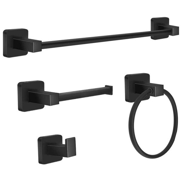 

bathroom hardware set 4 pieces,towel bar stainless steel, includes 17in towel bar, ring, robe hooks racks