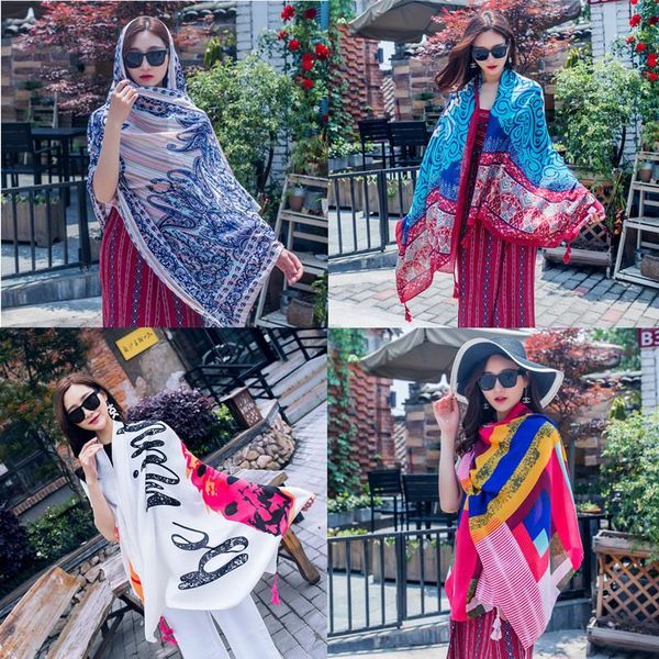 

scarves jtvovo 2021 bohemian ethnic style women's scarf cotton linen summer beach sunscreen shawl tippet blanket accessories, Blue;gray