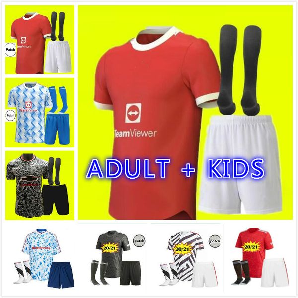 

2021 2022 united rashford cavani van de beek soccer jerseys 21 22 humanrace fourth utd b. fernandes manchester football uniform man kids kit, Black;yellow