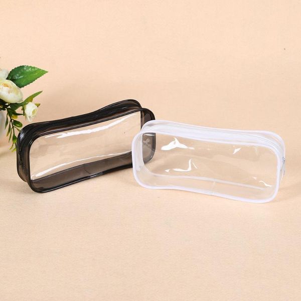 

pencil cases 2 pcs pvc pouches transparent fashion student stationery storage bags (white + black)