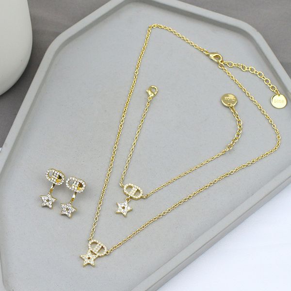 

design jewelry 2021 letter bracelet set star earrings new necklace 01, Black
