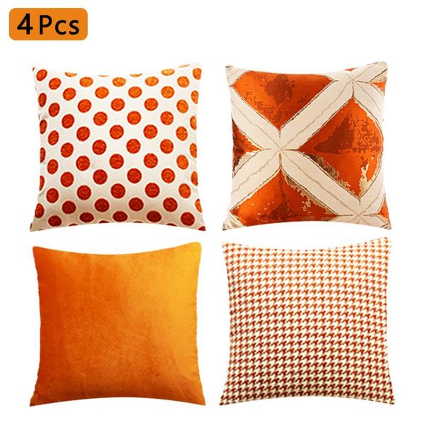 

set of 4, linen and velvet cushion cover decorative luxury pillowcase 45x45cm for sofa bed, orange throw pillow cushion/decorative