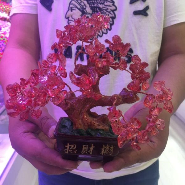 

smelting crystal pink quartz gemstone bonsai lucky tree decorative objects & figurines