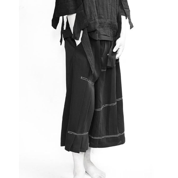 

27-46 2021 original design male hair stylist gd fashion bouffant pleated press loose nine pants plus size costumes men's, Black