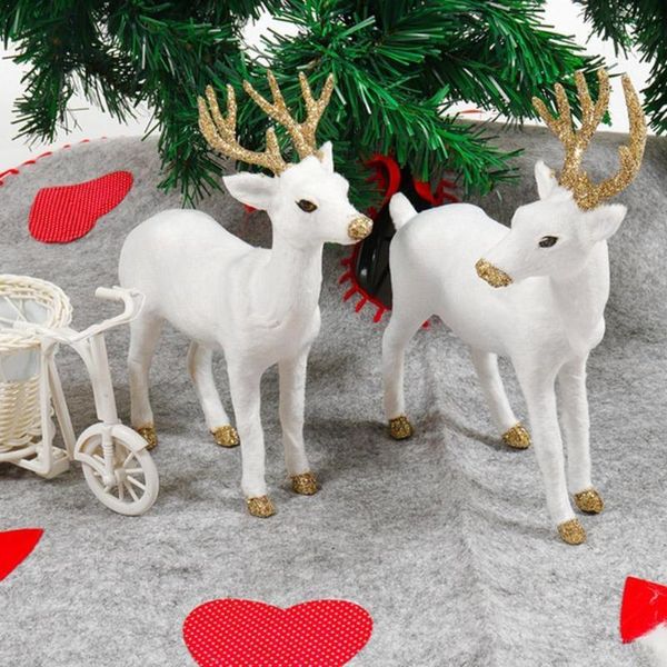 

christmas decorations 1 pc plush simulation white reindeer standing xmas elk deer dolls year party decor ornament gift 8d