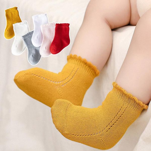 

spring soft baby socks solid color mesh girls boys for born infant toddler floor 0-1y, Pink;yellow