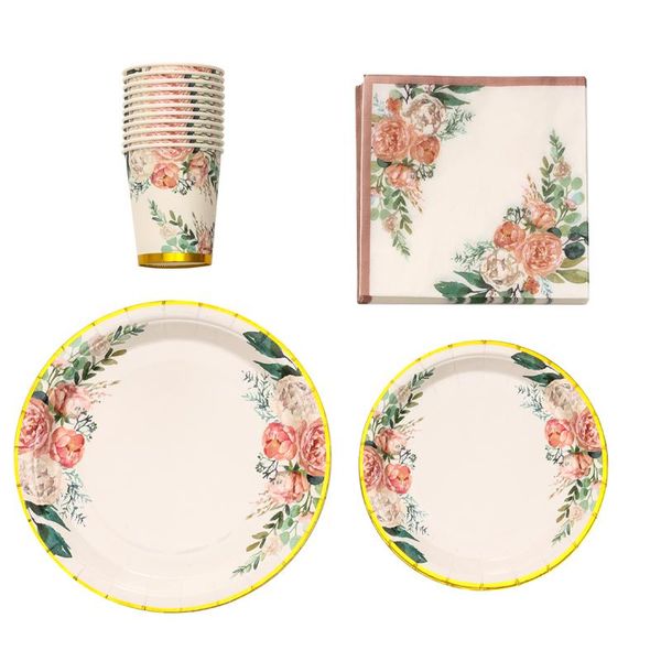 

disposable dinnerware cyuan hawaiian garden party tableware set floral plate napkins birthday wedding decoration baby shower