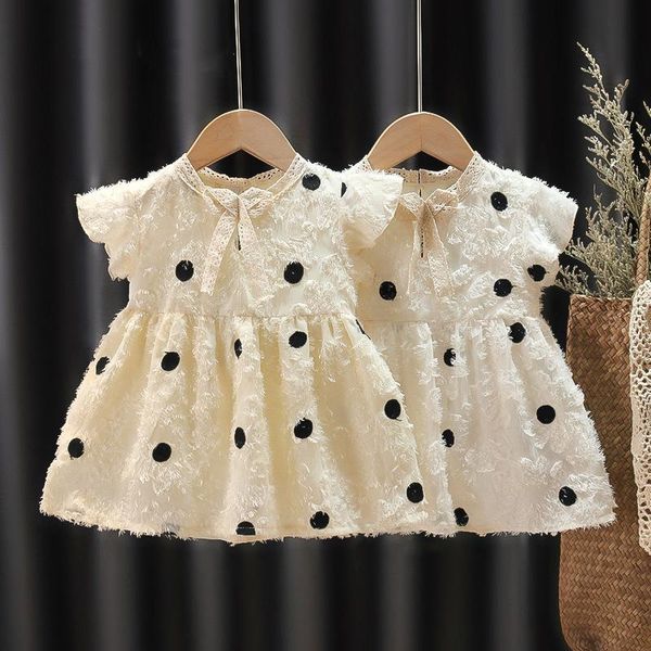 

girl's dresses baby girl dress summer children's clothing cotton cute polka dot princess born infant flying sleeve birthday, Red;yellow