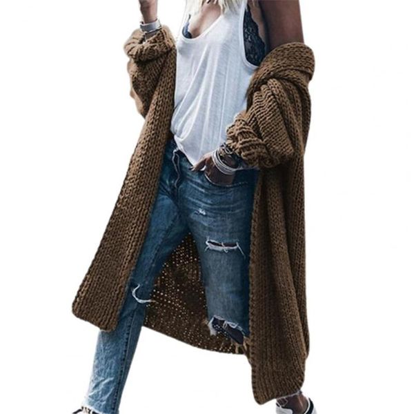

women's knits & tees winter solid color long coat women cardigan sleeve open front sweater outerwear, White