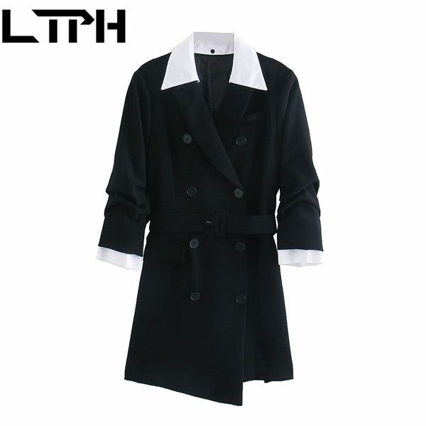 moda High-end Splicing blazer dress donna di media lunghezza a vita alta Sashes eleganti abiti casual da lavoro Primavera 210427