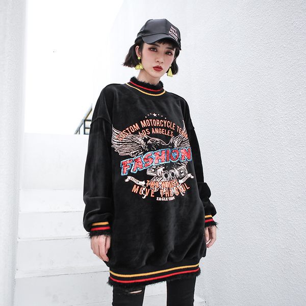 

hoodies woman's lets the fastest coarse autumn and winter street bottoming female sweater, Black