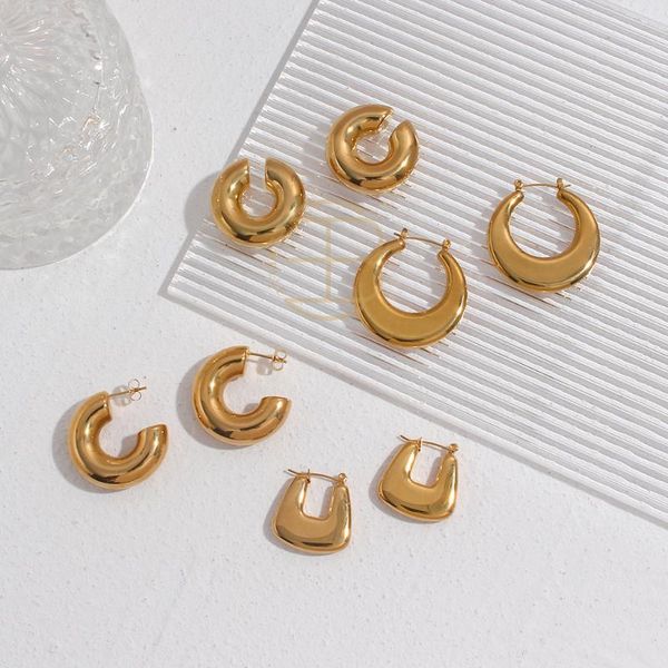 

hoop & huggie wholesale stainless steel jewelry for women pvd gold plated chunky smooth earrings big chubby hoops unusual girls, Golden;silver