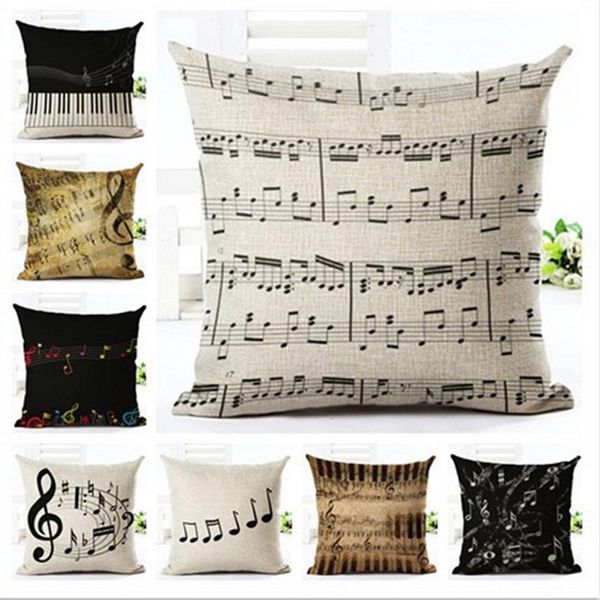 

creative vintage musical notes pillowcase retro note cushion cover linen piano pillow case for sofa chair home decorative cushion/decorative