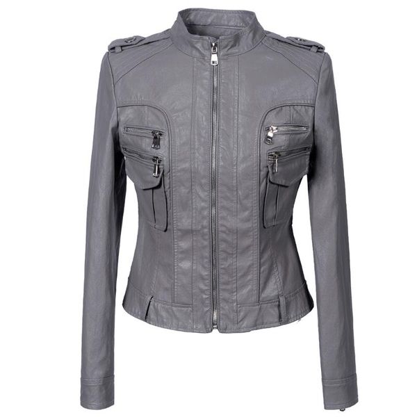 

women's jackets 2021 fall gothic preppy style office lady black women pu slim stand collar zipper plain female fashion punk overcoats, Black;brown