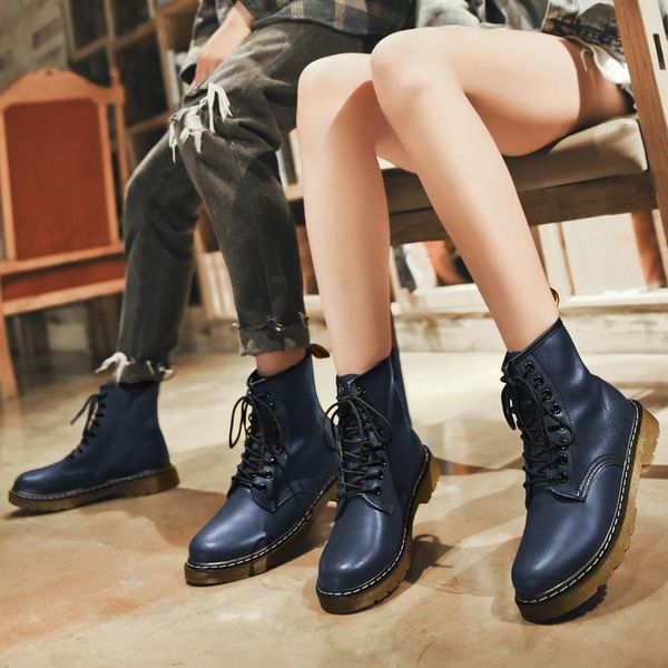 

boots women genuine leather ankle martensboots for men casual drmotorcycle shoes warm fur winter couple zapatos mujer, Black