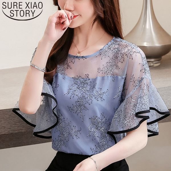 

fashion women and white ladies lace blouse shirts shorts sleeve office lady print 3546 50 210415
