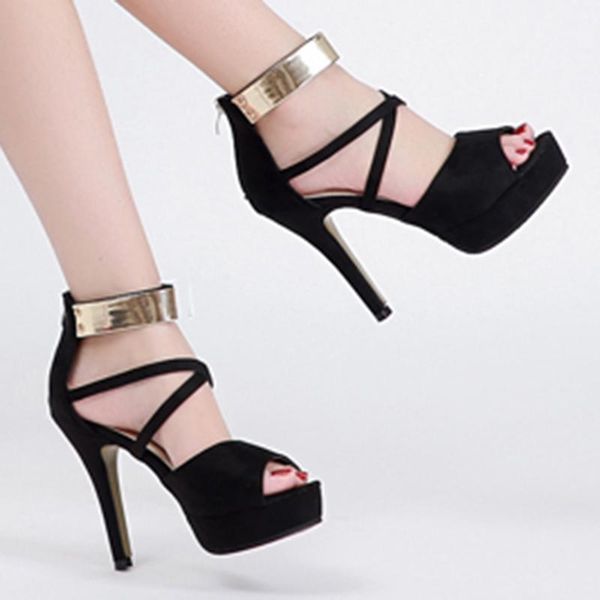 

sandals 2021 summer peep toe platform women cross strap super high heels pumps woman party dance sandalias mujer, Black