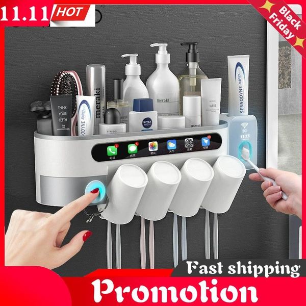 

toothbrush holder toothpaste device with cup wall-mounted for toiletries cosmetic storage bathroom accessories set bath accessory