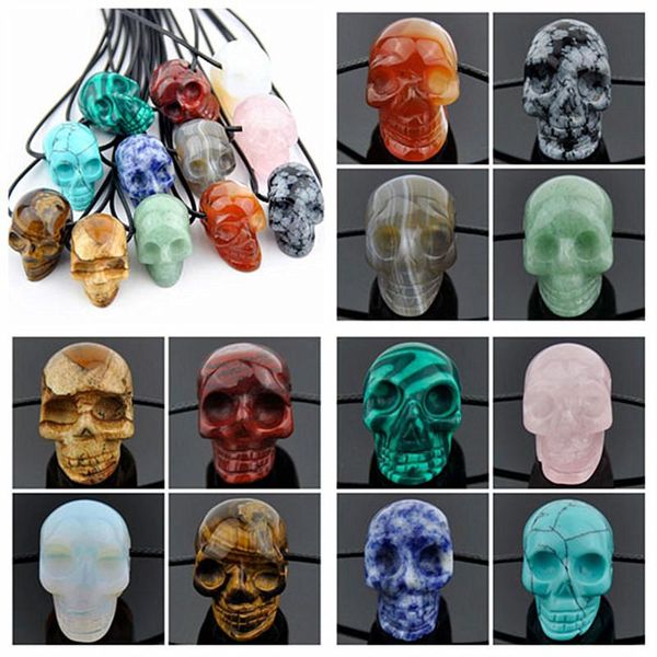 

pendant necklaces wholesale lots 12pcs natural stone carved skull pendants head charms gift mn533, Silver