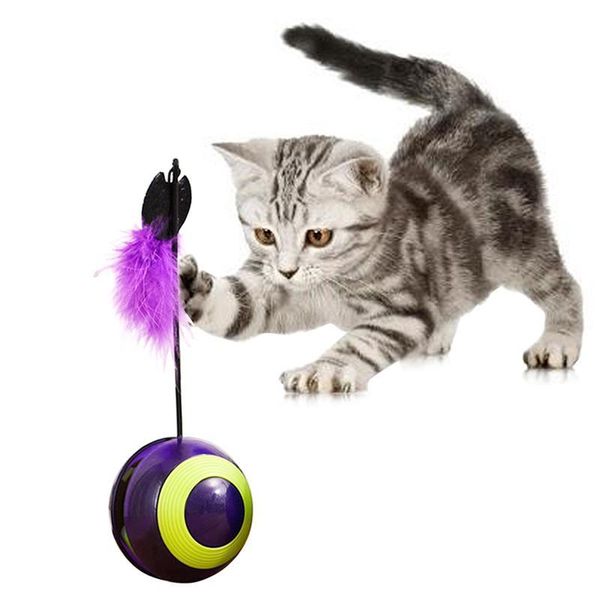 

funny pet cat toys tumbler ball toy teaser wobble with color feather interactive