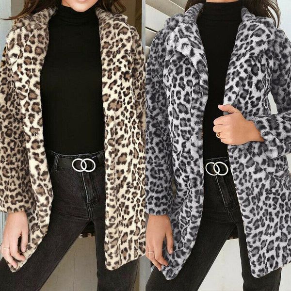 

women's wool & blends hirigin coat 2021 women leopard winter warm wind cardigan print long for manteau, Black