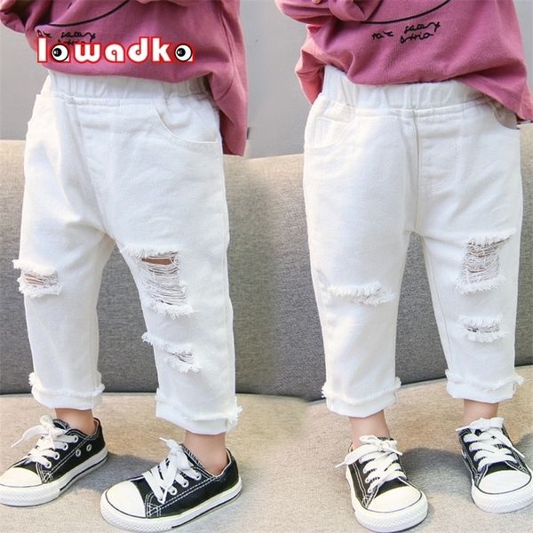 

lawadka white jeans for girl boy fashion summer spring kids holes trousers loose fashion denim comfortable outfit new 220312, Blue