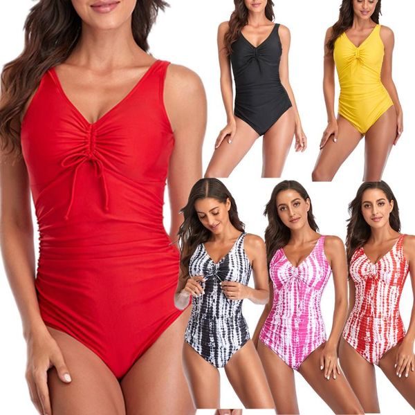 

one-piece suits red swimsuits for women 2021 summer rope bust tie dye women's bathing suit backless trikini bodysuit plus size xxl