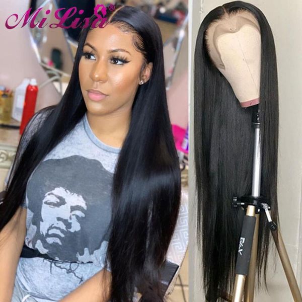 

lace wigs 13x6x1 t part front wig 28 30 inch peruvian straight human hair 180% transparent frontal pre plucked, Black;brown