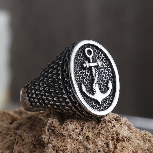 

cluster rings retro polka dot bump pirate anchor for men punk hip hop stainless steel viking men's ring fashion jewelry gift, Golden;silver