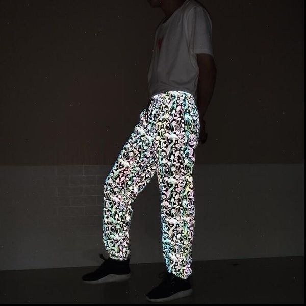

mens mushroom reflective shiny colorful women pants hip hop dance fluorescent night sporting joggers, Black;white