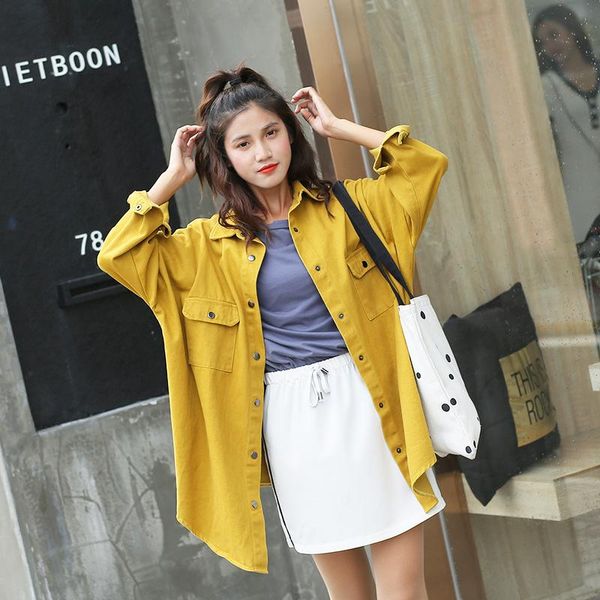 

women's jackets 2021 arrival women denim jacket fashion solid lapel collar outwear casual harajuku long coats streetwear loose fit, Black;brown