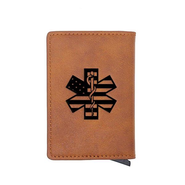 

card holders vintage american flag star of life engrave holder wallets men rfid trifold leather slim mini small money bag male purses, Brown;gray