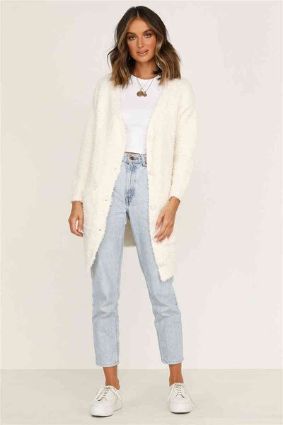 

women's knits & tees holiday boho winter sweater cardigan pockets single breasted buttons-down knitted cardigans coat female bio2, White