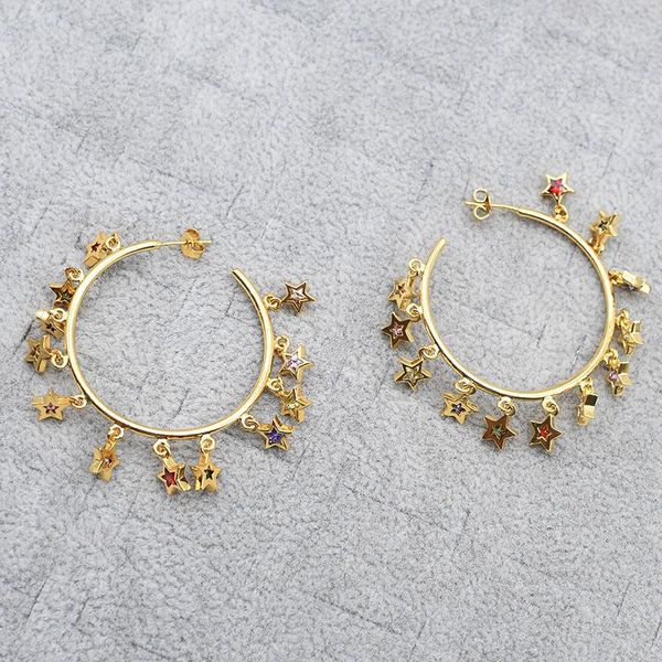 

hoop & huggie 45mm women's gold circle with colorful star decoration fashion style earrings for woman christmas gift 1 pair, Golden;silver