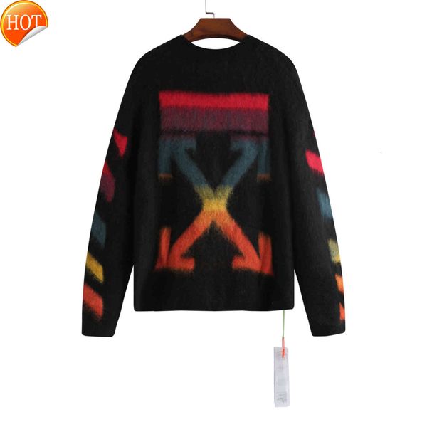 

seahorse sweater off aw2021 wool color stripe arrow print loose couple fashion versatile, Black