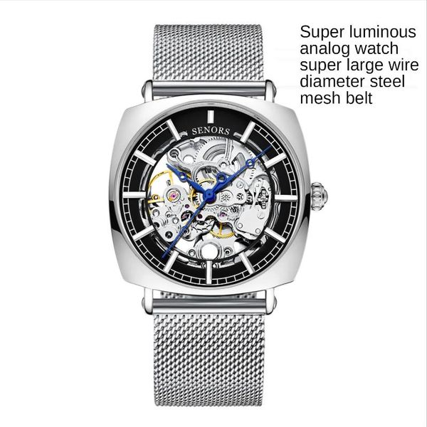 

wristwatches the ultra-thin fully hollowed out mechanical watch waterproof unisex, Slivery;brown