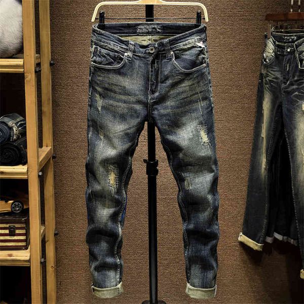 

fashion jeans design men's elastic small foot print, Blue