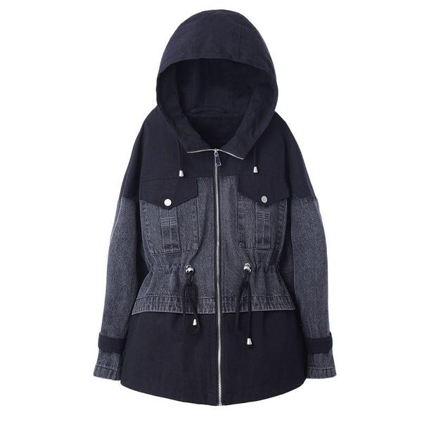 

women's jackets jeans jacket women mid-length 2021 spring and autumn style korean loose stitching denim chaquetas mujer, Black;brown