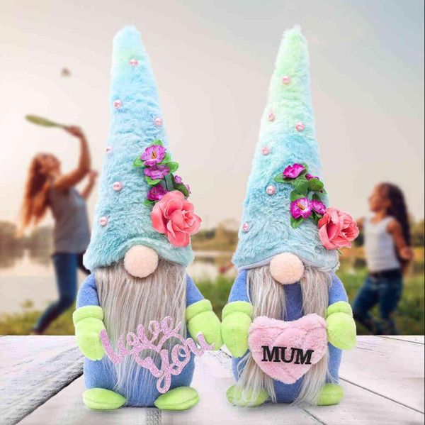 2021 Dia das Mães Handmade Feleless Boneca Pelúcia Desenhos Animados Anão Azul Hat Rudolph Love You Mum Plush Dolls Gnome Party Presentes Decorações