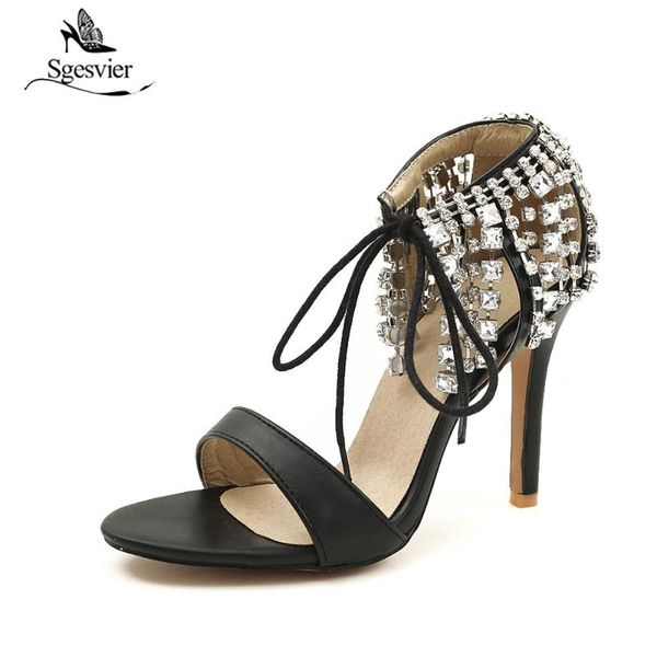 

sgesvier women sandals gladiator roman cut-outs strappy ankle woman stiletto high heels shoes 2021 summer, Black