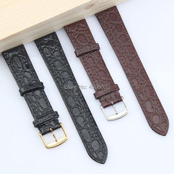 

watch bands 13 18 20mm black brown genuine cow leather for longine l2 l3 l4 straps crocodile pattern silver gold rosegold pin buckle