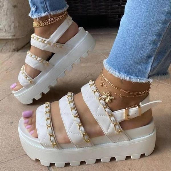 

dress shoes 2021 summer plus size 43 brand women's sandals platform fashion chain wedges heels women casual beach lady woman, Black