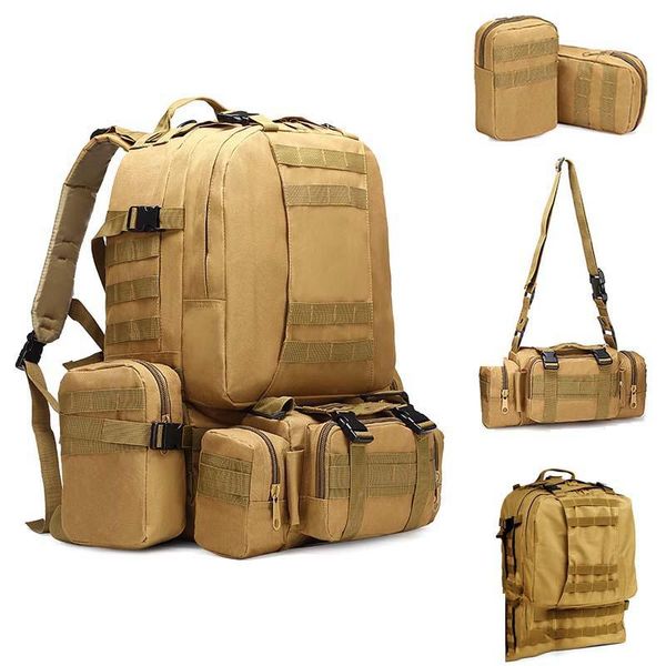 

outdoor bags 50l 4 in 1 millitary tactical backpack trekking 600d climbing hiking foldable rucksack men's sport equipment bag camping