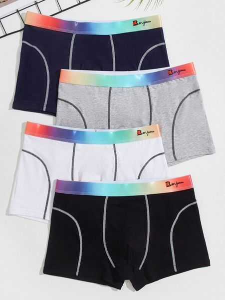 

men 4pcs contrast letter tape stitching boxer brief z4m9#, Black;brown